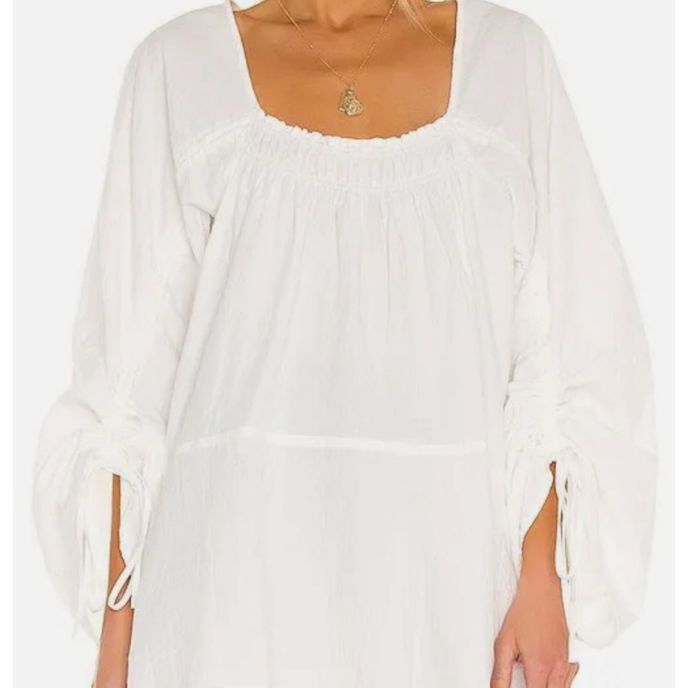 Free People White Puff Long Sleeved Ruched Brynn Tunic Top Voile